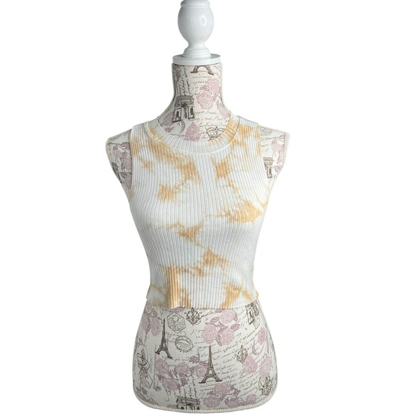 aerie Tops - Aerie High Neck Ribbed Crop Tank Orange And White Small